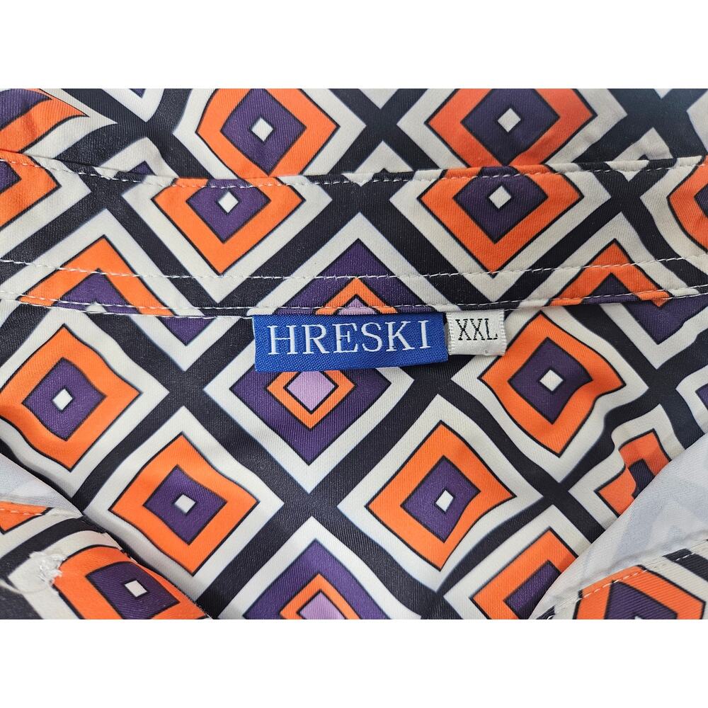 Hreski Mens XXL 2XL‎ Orange Geometric Diamond Loud Golf Performance Stretch Polo - Picture 2 of 6